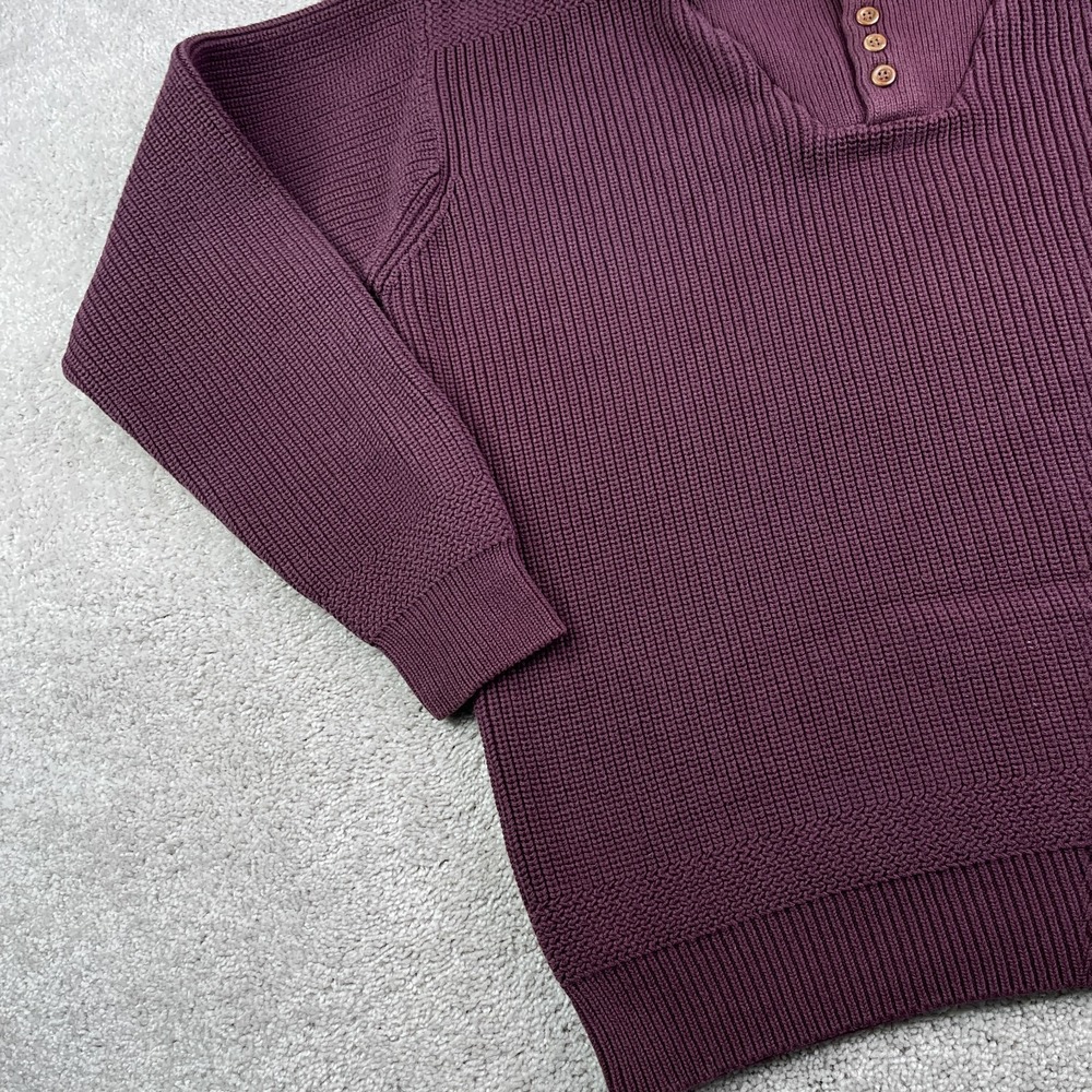 Cabelas Sweater Mens XL Tall Red Burgundy Henley Heavy Cotton Ribbed Fisherman - Picture 5 of 13